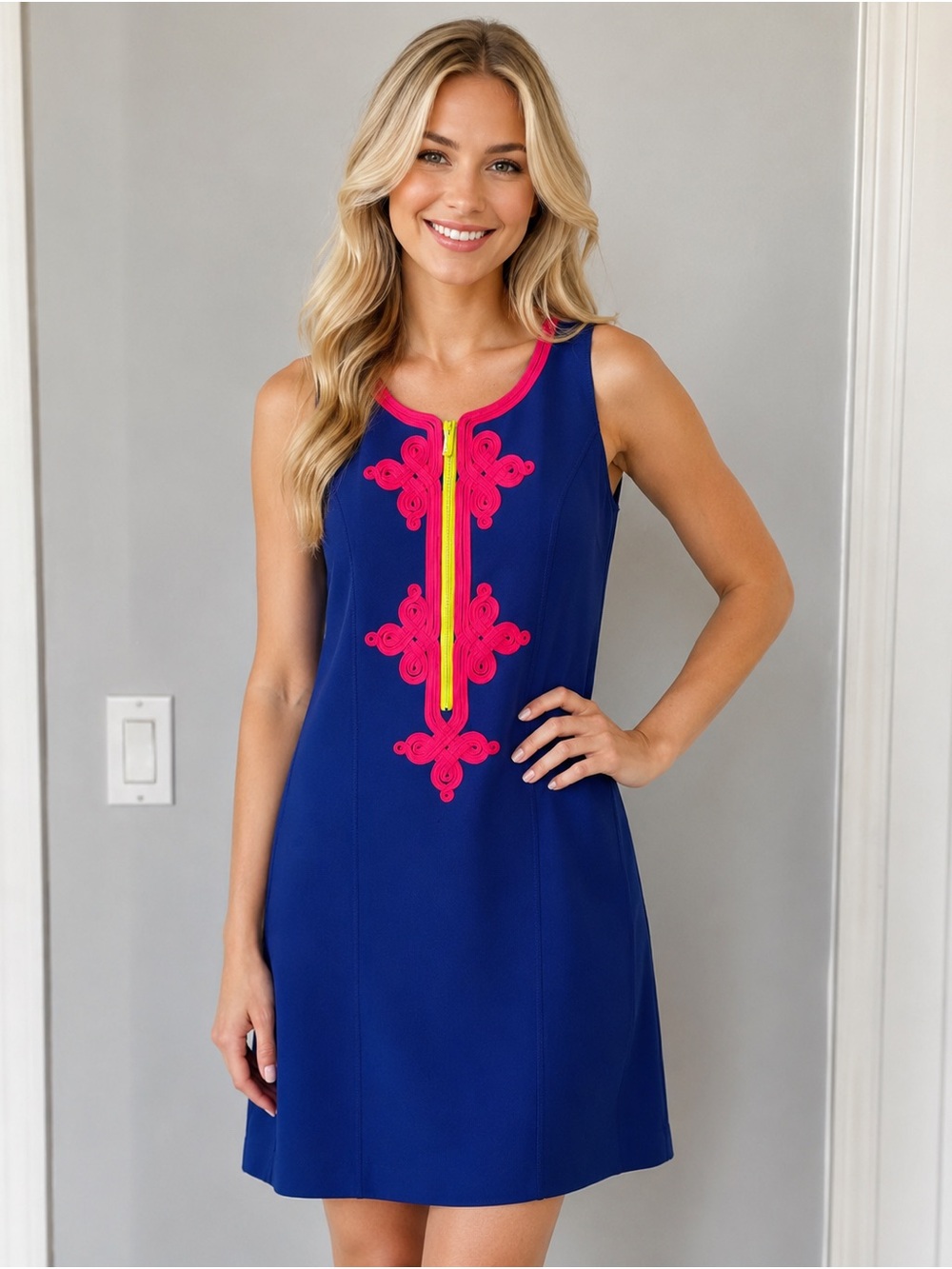 Lilly Pulitzer Mila Shift Dress in the vibrant "Blue Current" shade S